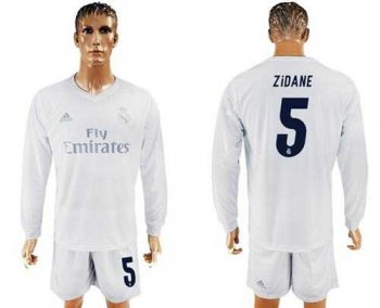 Real Madrid #5 Zidane Marine Environmental Protection Home Long Sleeves Soccer Club Jersey