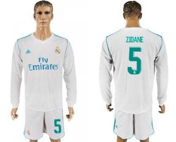 Real Madrid #5 Zidane White Home Long Sleeve Soccer Club Jersey