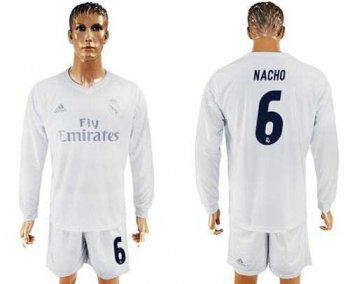 Real Madrid #6 Nacho Marine Environmental Protection Home Long Sleeves Soccer Club Jersey