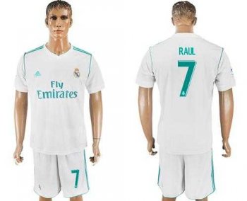 Real Madrid #7 Raul White Home Soccer Club Jersey