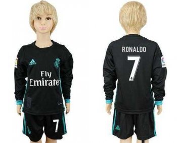 Real Madrid #7 Ronaldo Sec Away Long Sleeves Kid Soccer Club Jersey