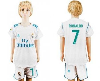 Real Madrid #7 Ronaldo White Home Kid Soccer Club Jersey