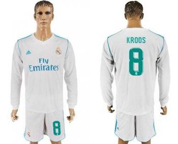 Real Madrid #8 Kroos White Home Long Sleeves Soccer Club Jersey