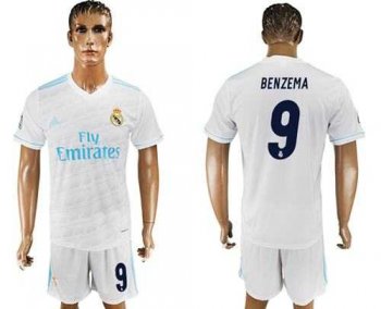 Real Madrid #9 Benzema White Home Soccer Club Jersey