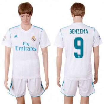 Real Madrid #9 Benzema White Home Soccer Club Jersey