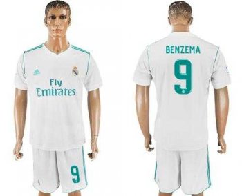 Real Madrid #9 Benzema White Home Soccer Club Jersey