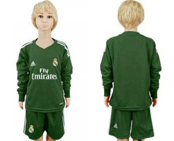 Real Madrid Blank Green Goalkeeper Long Sleeves Kid Soccer Club Jersey