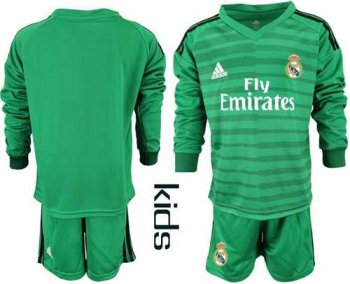 Real Madrid Blank Green Goalkeeper Long Sleeves Kid Soccer Club Jersey