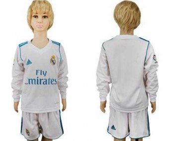 Real Madrid Blank Home Long Sleeves Kid Soccer Club Jersey