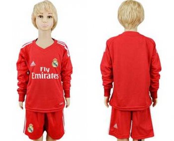 Real Madrid Blank Red Goalkeeper Long Sleeves Kid Soccer Club Jersey