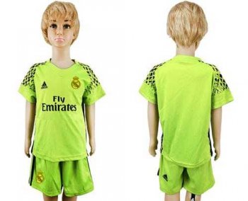 Real Madrid Blank Shiny Green Goalkeeper Kid Soccer Club Jersey