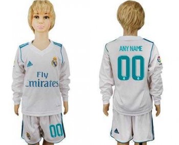 Real Madrid Personalized Home Long Sleeves Kid Soccer Club Jersey