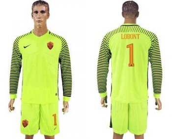 Roma #1 Lobont Shiny Green Goalkeeper Long Sleeves Soccer Club Jersey