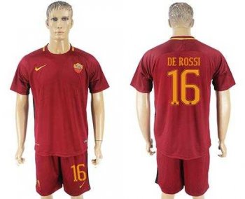 Roma #16 De Rossi Red Home Soccer Club Jersey