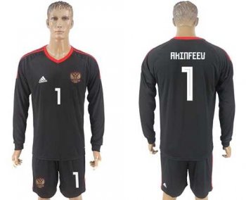 Russia #1 Akinfeev Black Long Sleeves Goalkeeper Soccer Country Jersey