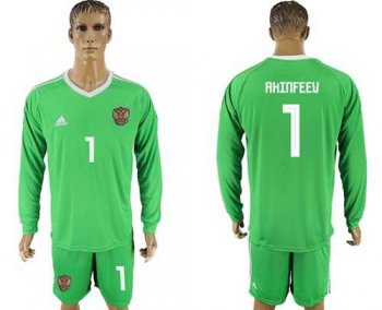 Russia #1 Akinfeev Green Long Sleeves Goalkeeper Soccer Country Jersey