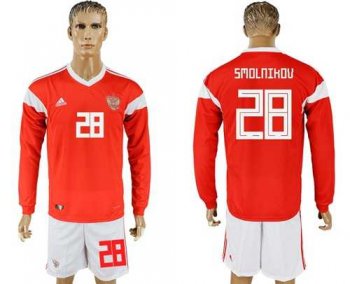 Russia #28 Smolnikov Red Home Long Sleeves Soccer Country Jersey