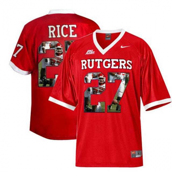 Rutgers Scarlet Knights #27 Ray Rice Big East Patch Red With Portrait Print College Football Jersey