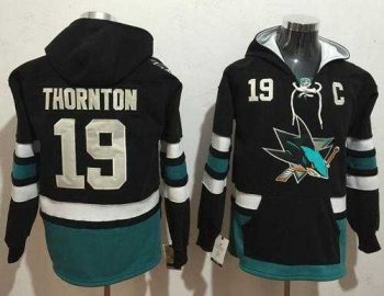 San Jose Sharks #19 Joe Thornton Black Name & Number Pullover NHL Hoodie