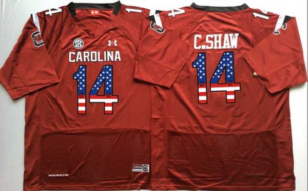 South Carolina Gamecocks #14 C.Shaw Red USA Flag College Jersey