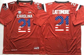 South Carolina Gamecocks #21 Marcus Lattimore Red USA Flag College Jersey