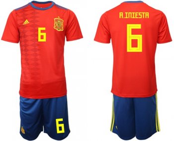 Spain #6 A.Iniesta Home Soccer Country Jersey