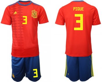 Spain #3 Pique Home Soccer Country Jersey