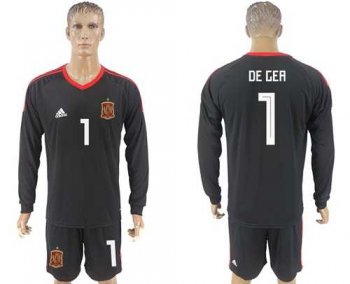 Spain #1 De Gea Black Long Sleeves Goalkeeper Soccer Country Jersey