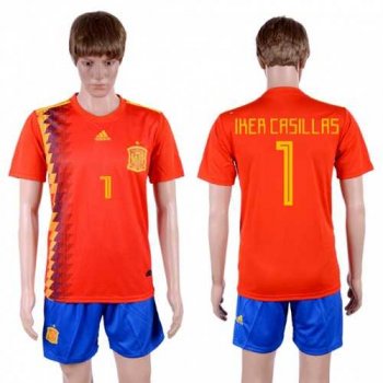 Spain #1 Iker Casillas Home Soccer Country Jersey