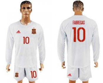 Spain #10 Fabregas White Away Long Sleeves Soccer Country Jersey