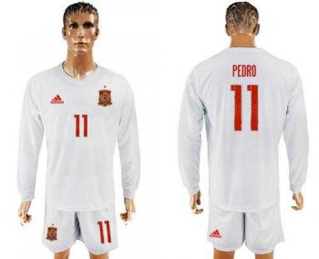 Spain #11 Pedro White Away Long Sleeves Soccer Country Jersey