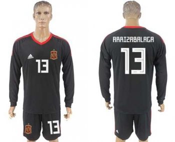 Spain #13 Arrizabalaga Black Long Sleeves Goalkeeper Soccer Country Jersey