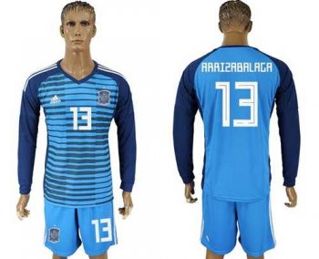 Spain #13 Arrizabalaga Blue Goalkeeper Long Sleeves Soccer Country Jersey