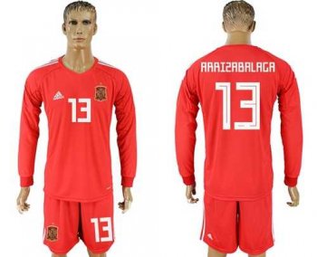 Spain #13 Arrizabalaga Red Long Sleeves Goalkeeper Soccer Country Jersey