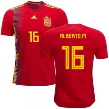 Spain #16 Alberto M. Home Soccer Country Jersey