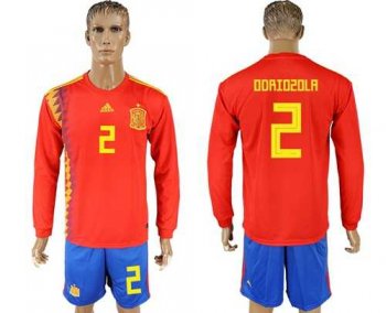 Spain #2 Odriozola Red Home Long Sleeves Soccer Country Jersey