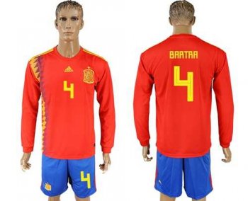 Spain #4 Bartra Red Home Long Sleeves Soccer Country Jersey