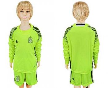 Spain Blank Shiny Green Long Sleeves Goalkeeper Kid Soccer Country Jersey