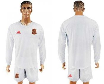 Spain Blank White Away Long Sleeves Soccer Country Jersey