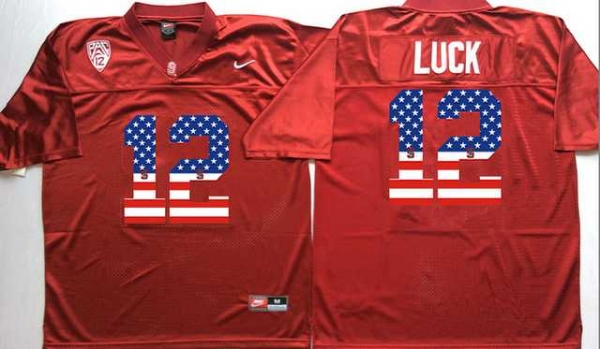 Stanford Cardinals #12 Andrew Luck Red USA Flag College Jersey