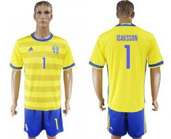 Sweden #1 Isaksson Home Soccer Country Jersey