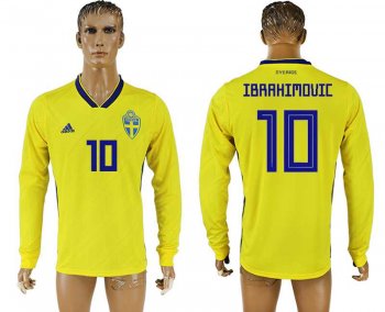 Sweden #10 IBRAHIMOVIC Home 2018 FIFA World Cup Long Sleeve Thailand Soccer Jersey