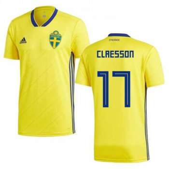 Sweden #17 Claesson Home Kid Soccer Country Jersey