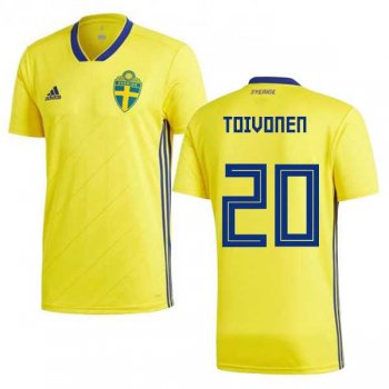 Sweden #20 Toivonen Home Kid Soccer Country Jersey