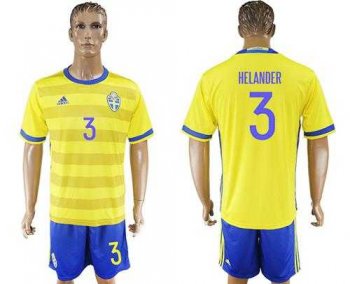 Sweden #3 Helander Home Soccer Country Jersey