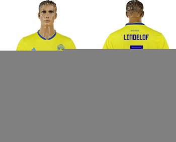 Sweden #3 LINDELOF Home 2018 FIFA World Cup Soccer Jersey