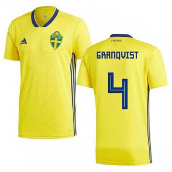 Sweden #4 Granqvist Home Kid Soccer Country Jersey