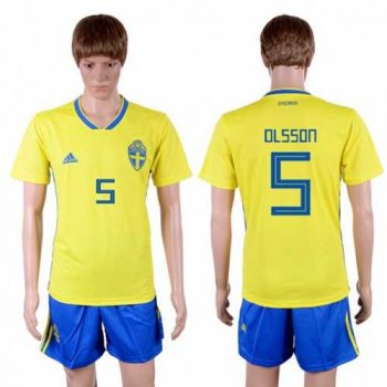 Sweden #5 Olsson Home Soccer Country Jersey