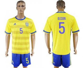 Sweden #5 Olsson Home Soccer Country Jersey