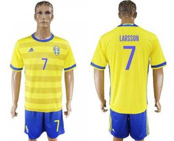 Sweden #7 Larsson Home Soccer Country Jersey